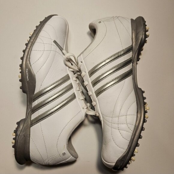Adidas Women's Size 6 Fitfoam Traxion Leather Golf Shoes White W/Silver Detail - Picture 8 of 10